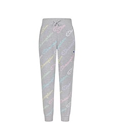 Little Girls Outlined Script All Over Print Joggers