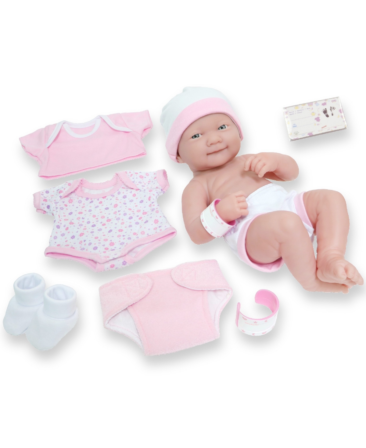 Jc Toys La Newborn Nursery 14" Smiling Baby Doll 8 Pcs Pink Gift Set In Smiling Face - Pink
