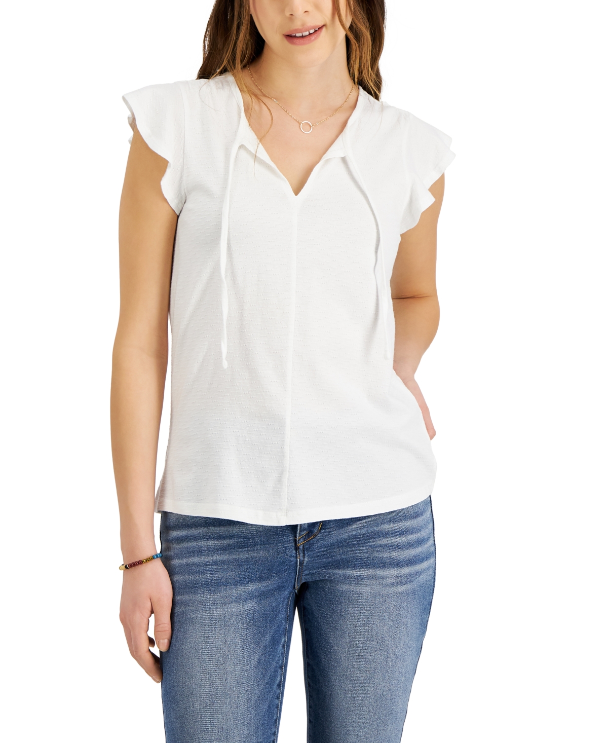 Style & Co Ruffled-Sleeve Top, Created for Macy's - Bright White
