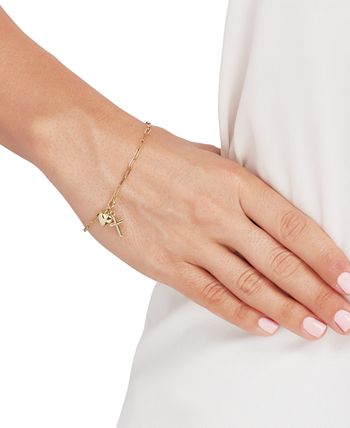 Macy's - Heart and Cross Charm Bracelet in 10k Gold