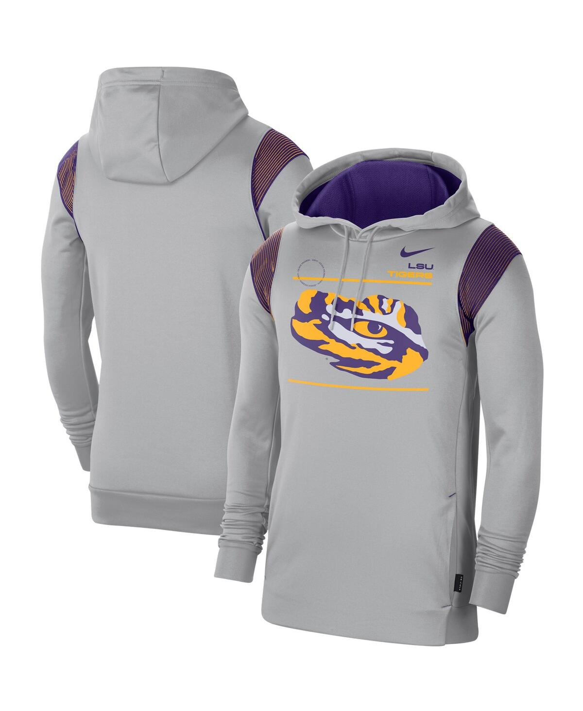 Men's Gray Lsu Tigers 2021 Team Sideline Performance Pullover Hoodie