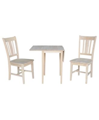 Small Drop Leaf Dining Table with 2 Splat Back Chairs, 3 Piece Dining Set