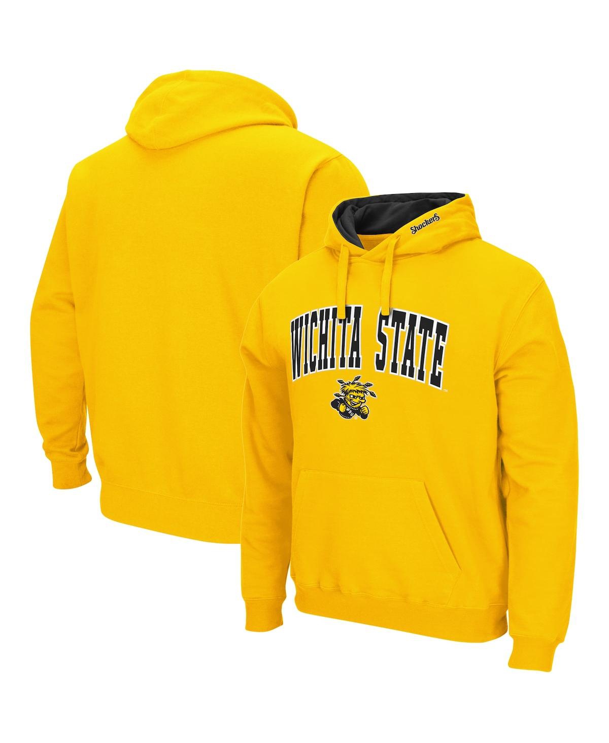 COLOSSEUM MEN'S YELLOW WICHITA STATE SHOCKERS ARCH AND LOGO PULLOVER HOODIE