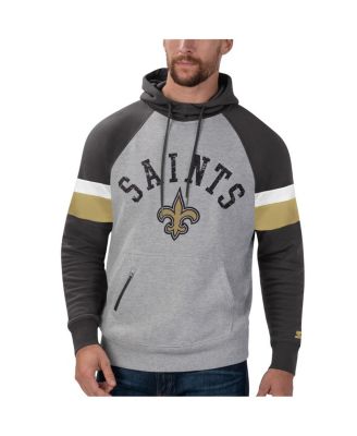 Men's Heathered Gray, Black New Orleans Saints Home Run Raglan Pullover Hoodie