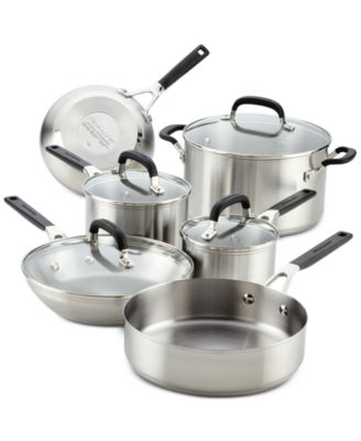 KitchenAid 10pc Stainless Steel Cookware Set Light Silver