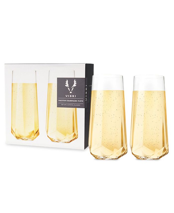 Viski Raye Faceted Crystal Champagne Flutes Set Of 2 10 Oz Macy S