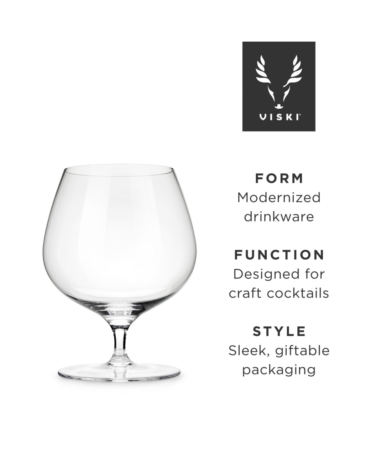 Viski Crystal Wingback Cognac Glasses, Set of 2,
