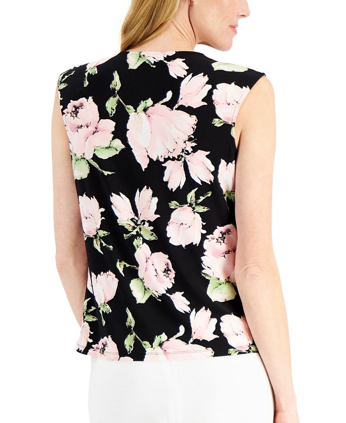 Kasper Short Sleeve Floral Keyhole Top - Macy's