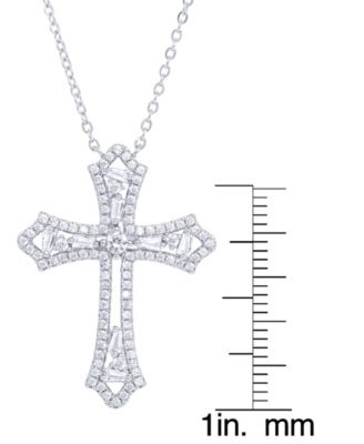 Cubic Zirconia Cross Pendant Necklace in Fine Silver Plate