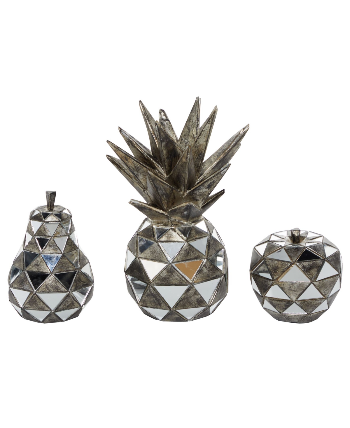 Novogratz Collection Contemporary Fruit Sculpture, Set Of 3 In Silver-tone