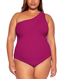 Plus Size Asymmetrical-Neck Swimsuit