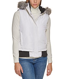 Furry Trimmed Hooded Puffer Vest