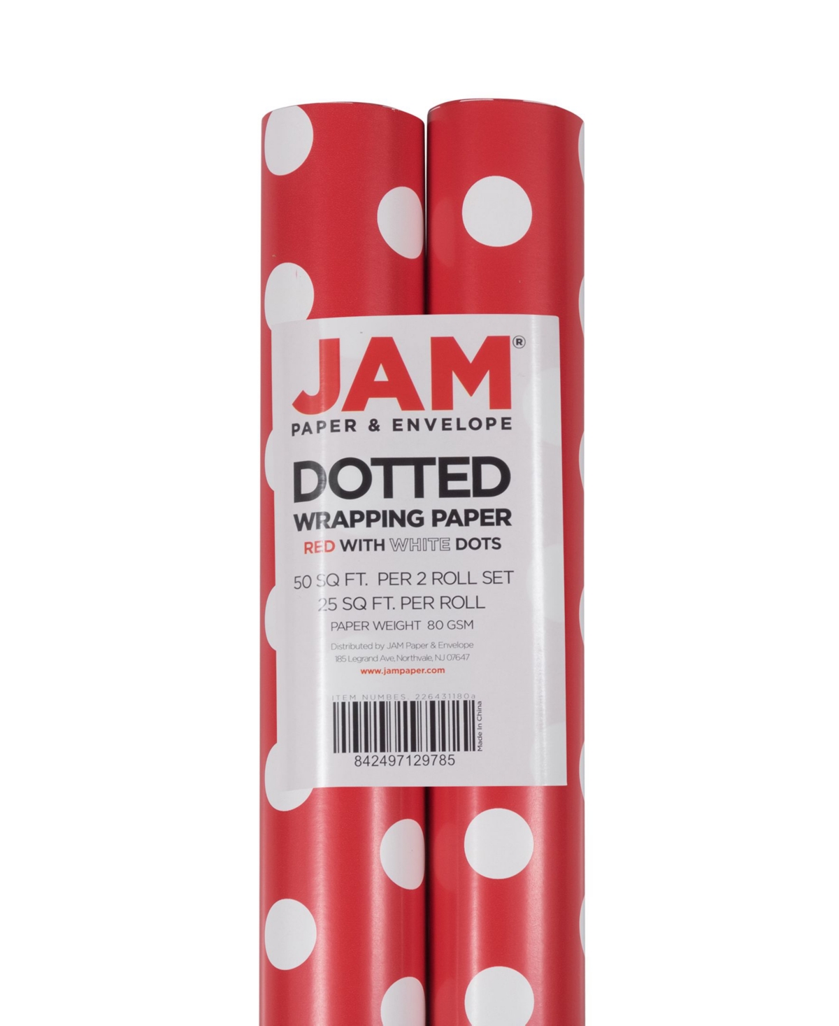 Jam Paper Gift Wrap 50 Square Feet Polka Dot Wrapping Paper Rolls, Pack Of 2 In Red,white