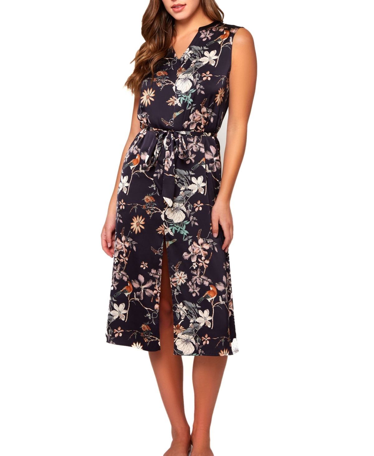 Women's Iris Slip Over Stretch Satin Floral Dress or Gown - Black