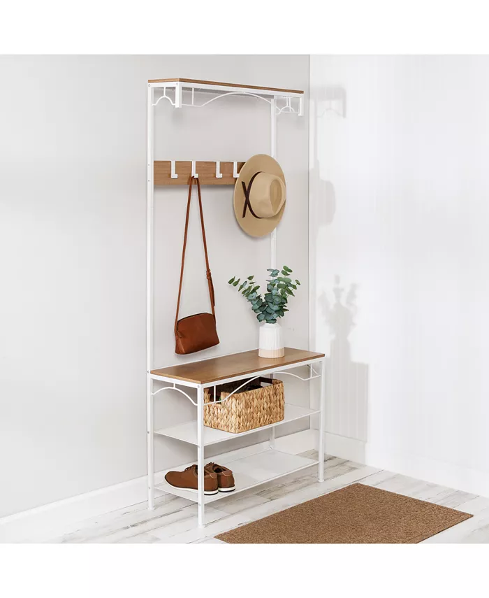 Honey-Can-Do Hall Tree with Shoe Storage Bench, Hooks, and Top Shelf