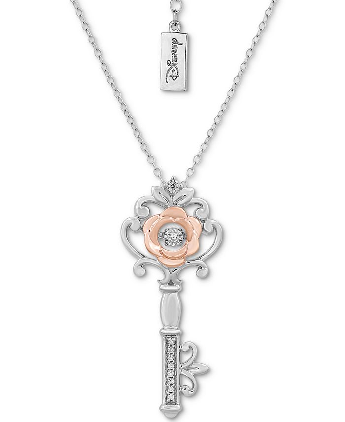 Disney Belle Inspired Rose Key Diamond Pendant with 14K Rose Gold 1/6 CTTW