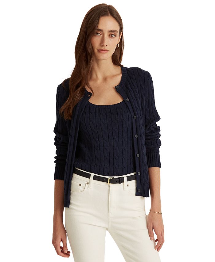 Lauren Ralph Lauren Cable-Knit Cotton Cardigan Sweater & Reviews - Sweaters  - Women - Macy's