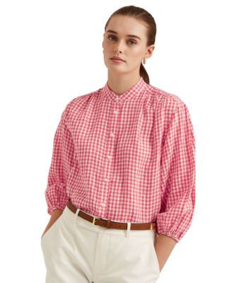 Lauren Ralph Lauren Gingham Linen Puff-Sleeve Shirt