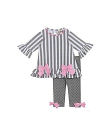 Baby Girls Knit Top with Bow Details and Dot Leggings, 2 Piece Set