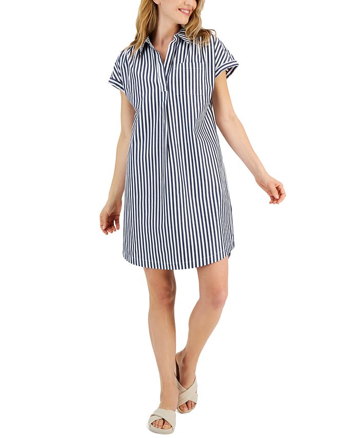 Style & Co Petite Cotton Striped Shirtdress, Created for Macy's - Macy's