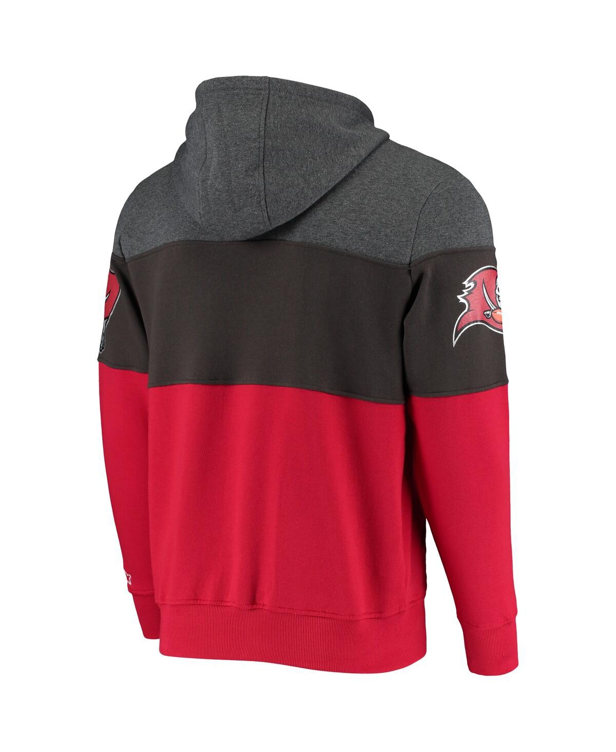 Starter Men's Heathered Pewter, Red Tampa Bay Buccaneers Extreme Fireballer Pullover Hoodie In Pewter,red
