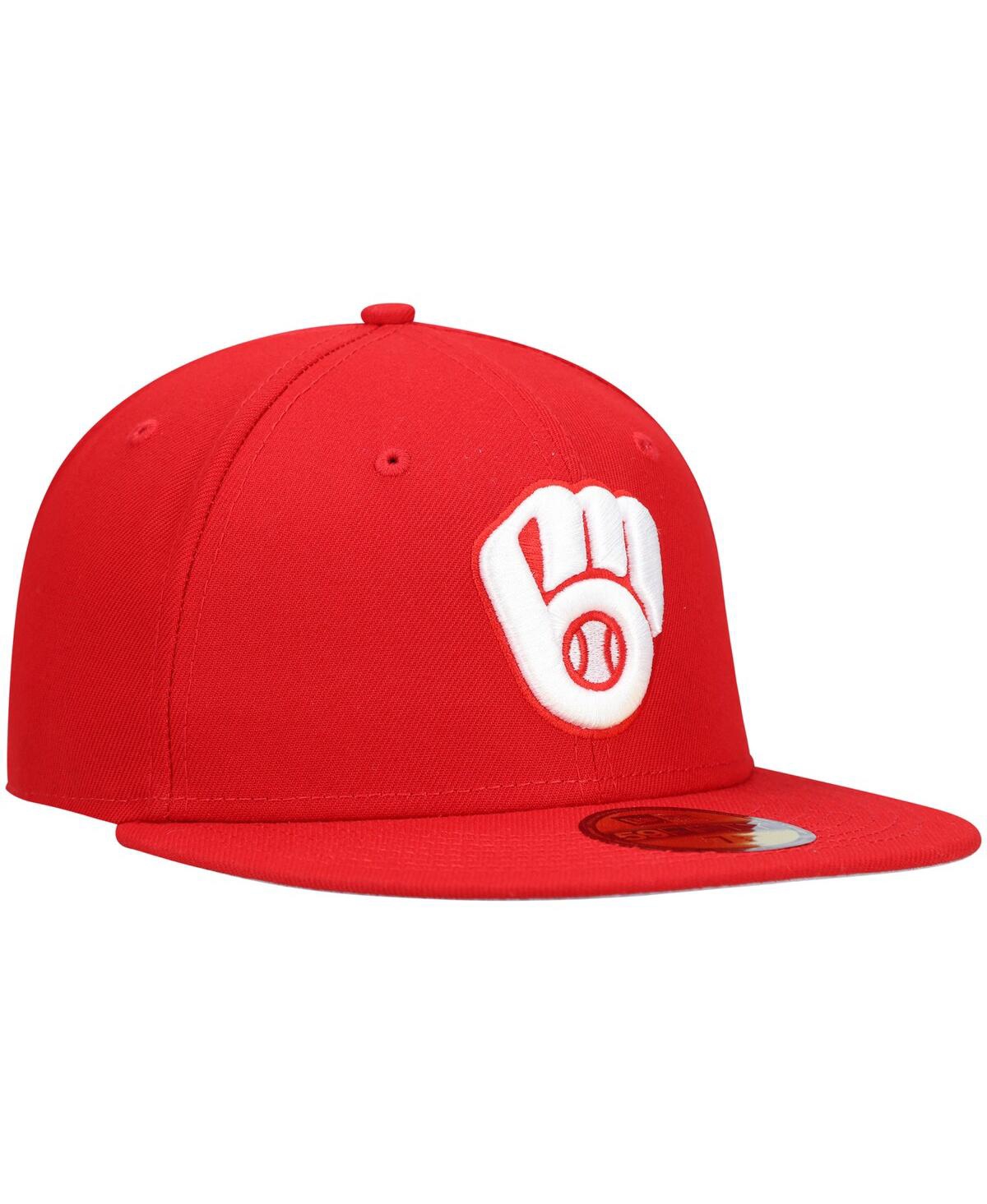 Men'sMilwaukee Brewers Logo White 59FIFTY Fitted Hat - Red