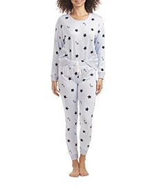 Women's Hacci Printed Pajama Pullover Pant Set