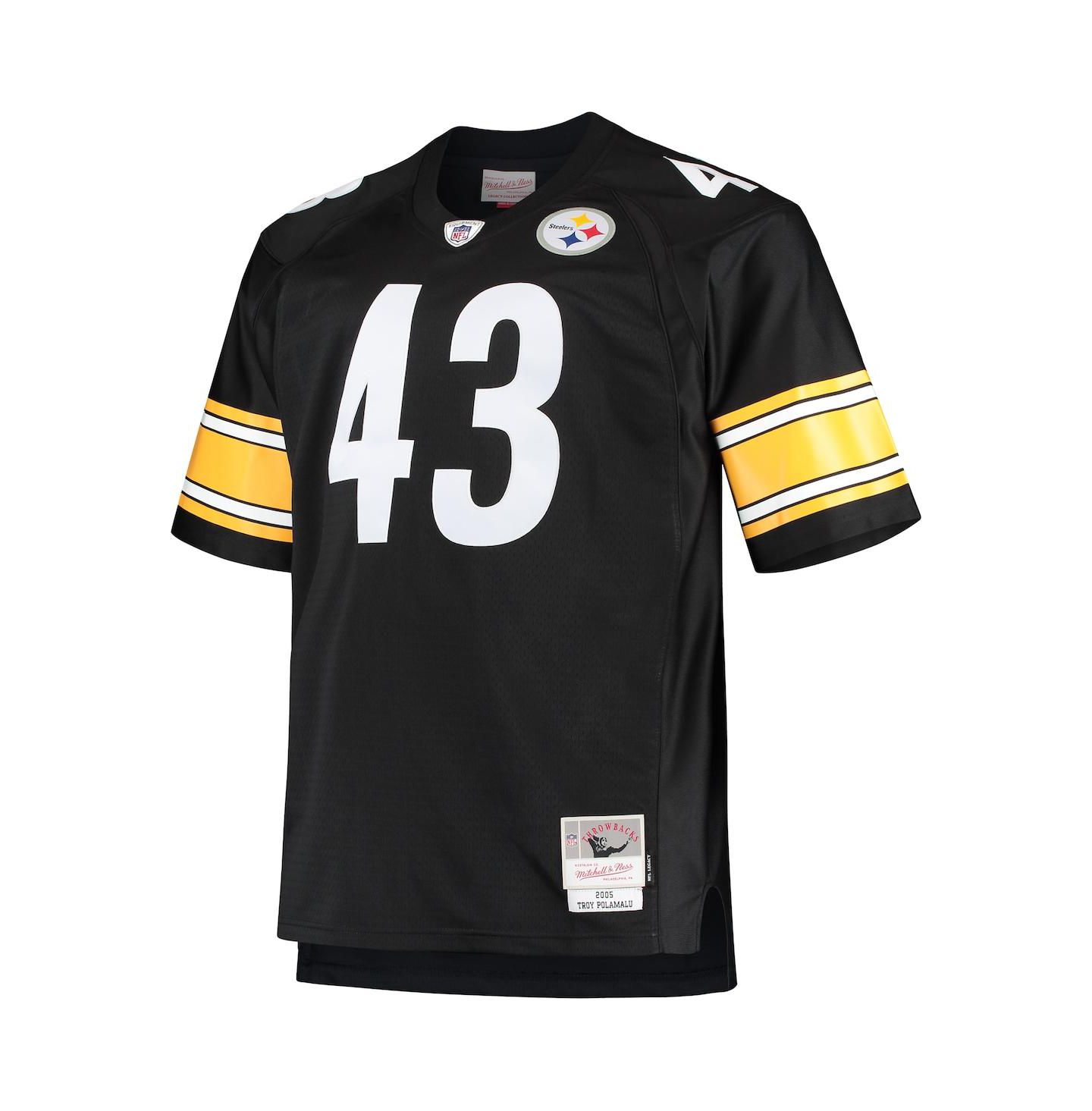 Мужской топ Mitchell & Ness Troy Polamalu Black Pittsburgh Steelers Big and Tall 2005 Retired Player Replica Jersey — фото 3