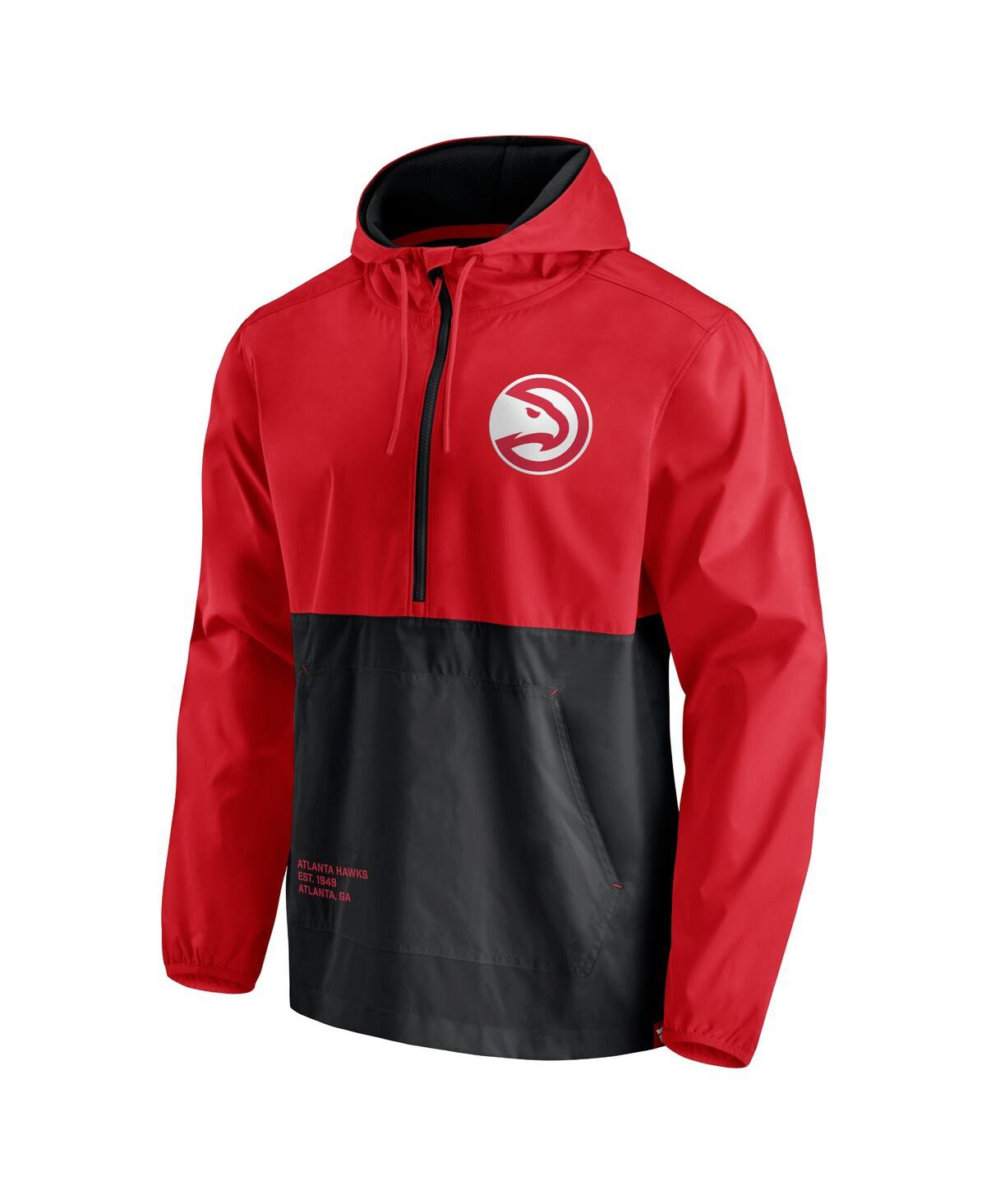 Shop Fanatics Men's Red, Black Atlanta Hawks Anorak Windbreaker Half-zip Hoodie Jacket In Red,black