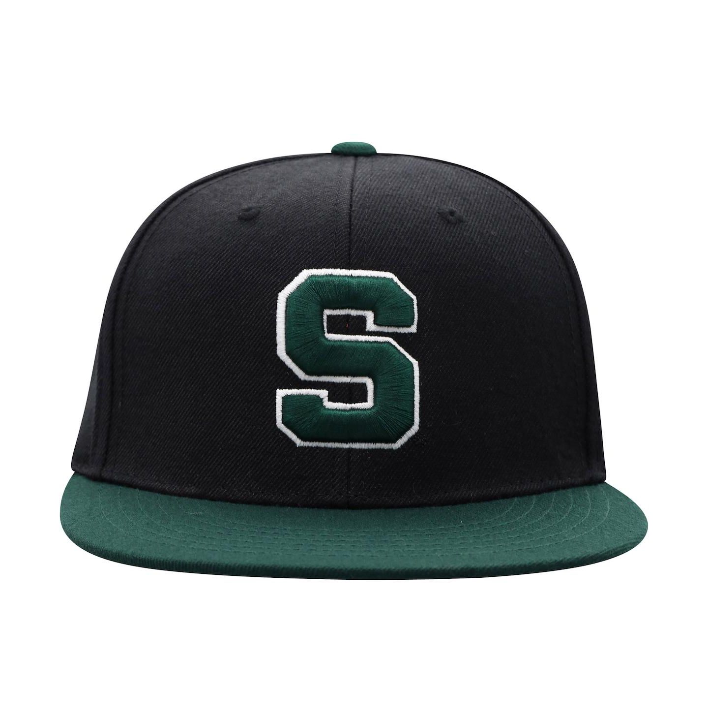 Мужская кепка Top of the World Black and Green Michigan State Spartans Team Color Two-Tone Fitted Hat — фото 4