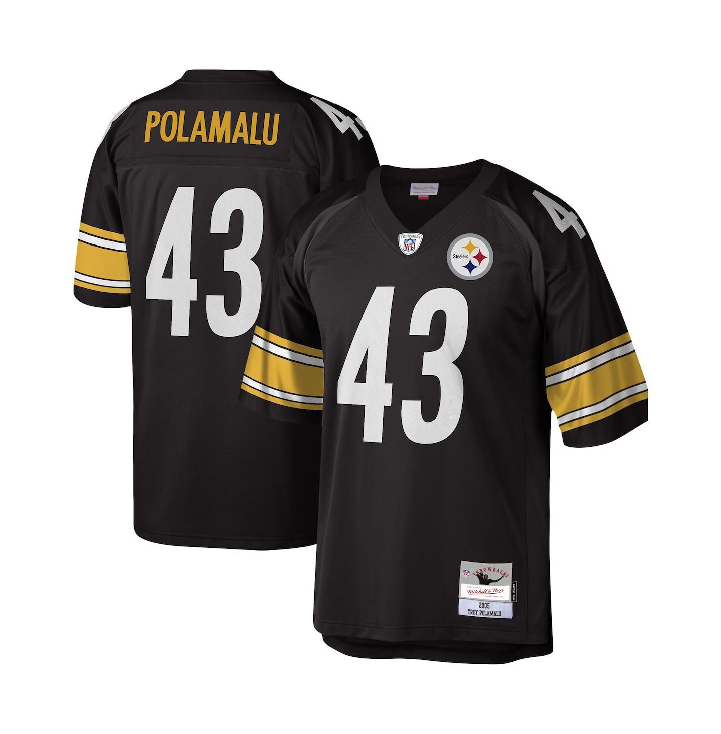 Мужской топ Mitchell & Ness Troy Polamalu Black Pittsburgh Steelers Legacy Replica Jersey — фото 4