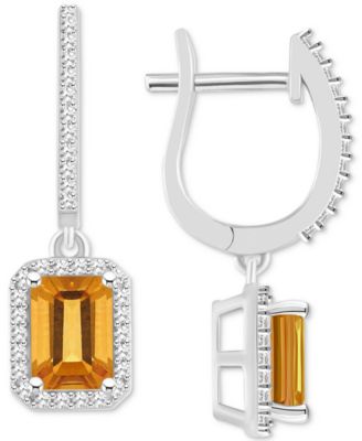 Rhodolite Garnet (2-1/2 ct. t.w.) & Diamond (1/3 ct. t.w.) Halo Leverback Drop Earrings in Sterling Silver (Also in Opal, Citrine, Peridot, Amethyst & Blue Topaz)