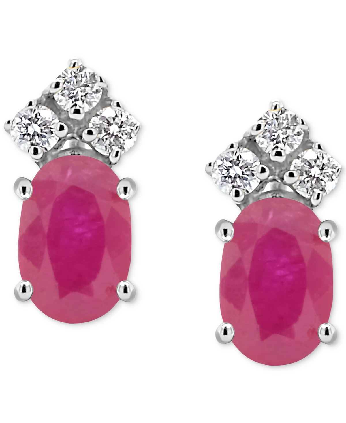 Sapphire (1-1/5 ct. t.w.) & Diamond (1/8 ct. t.w.) Crown Stud Earrings in 14k White Gold (Also in Emerald & Ruby)