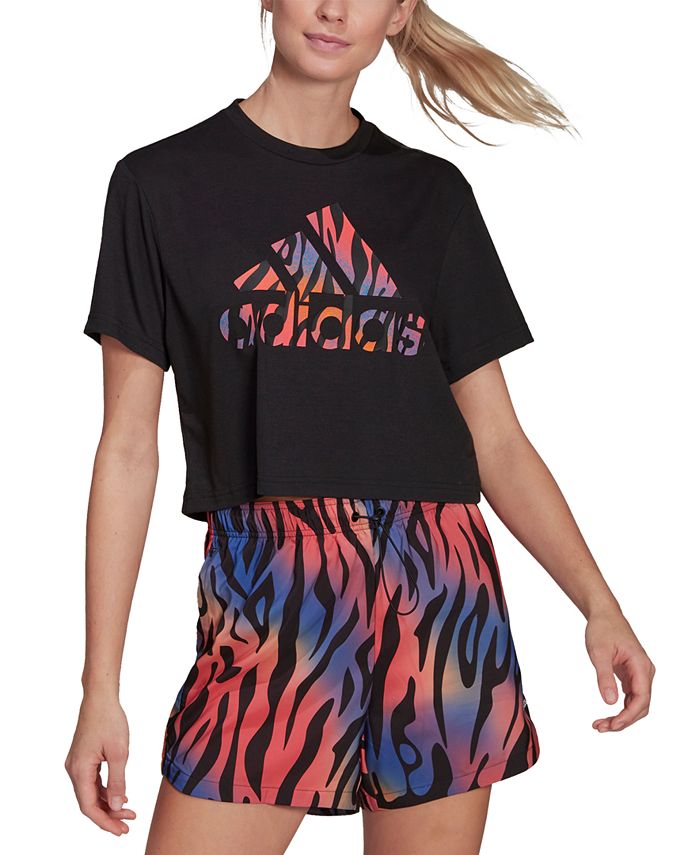 adidas Women's Animal-Print Cropped T-Shirt & Reviews - Activewear - Women  - Macy's