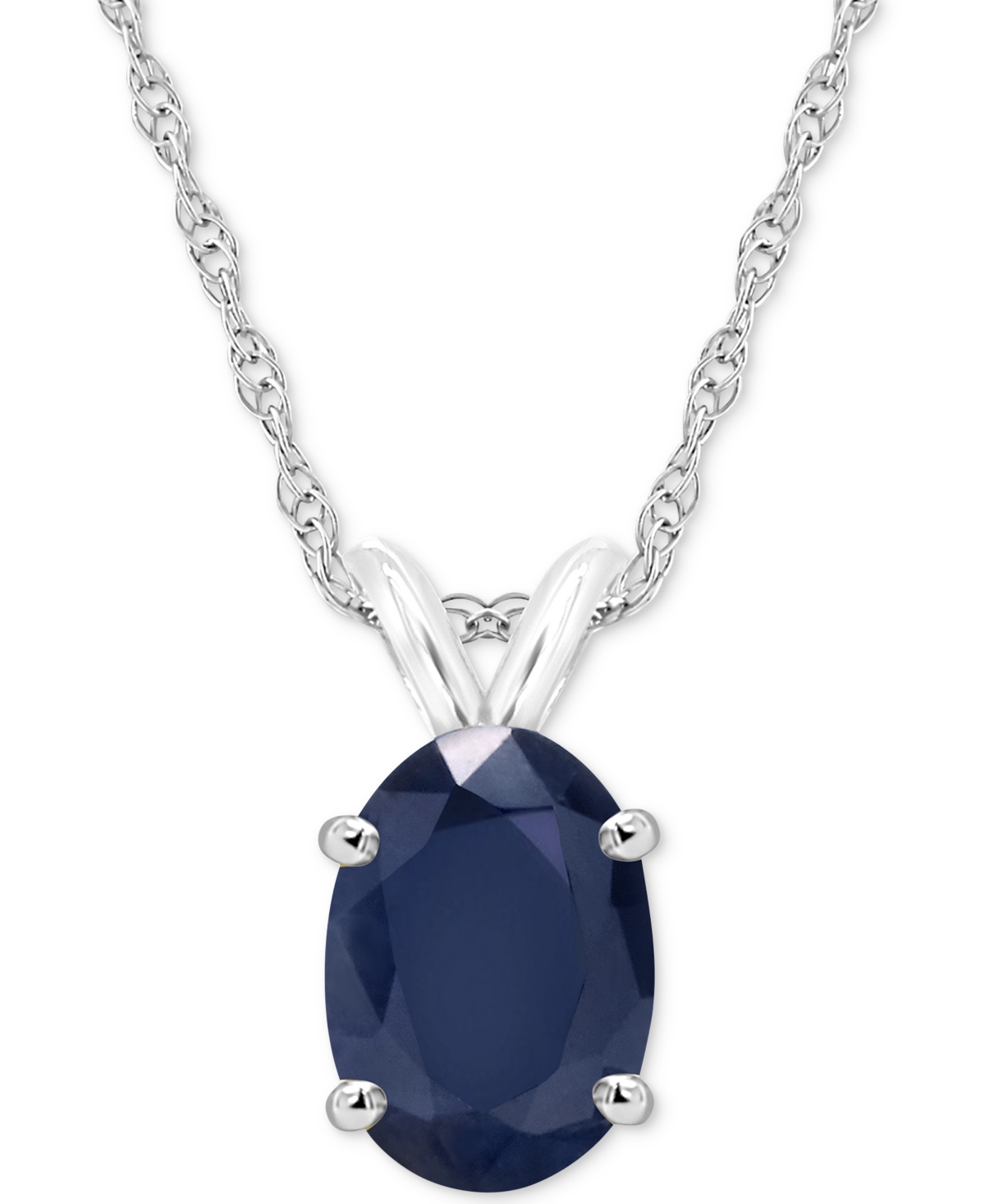 Macy's Sapphire Solitaire 18" Pendant Necklace (1 Ct. T.w.) In 14k White Gold (also In Ruby) In Blue