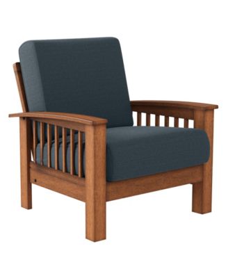 mission style armchair with exposed wood frame