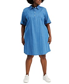 Plus Size Cotton Chambray Shirtdress, Created for Macy's