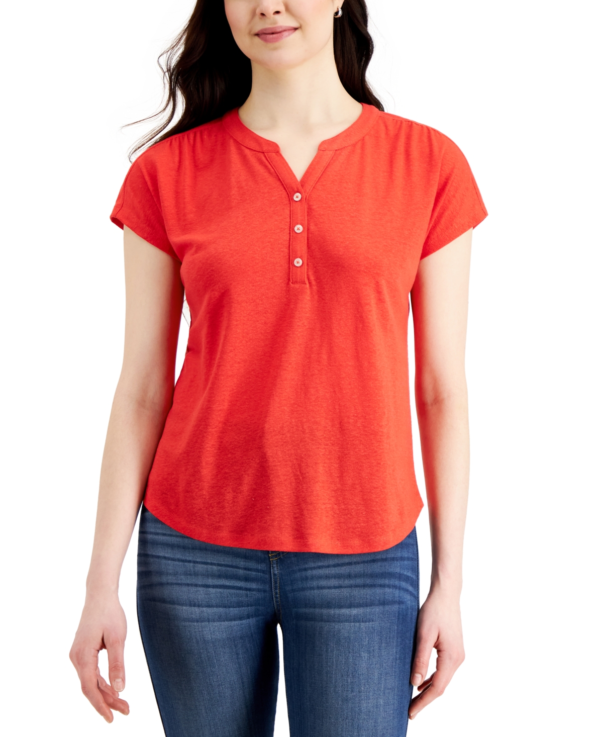 Style & Co Dolmansleeve Henley Linenblend Top, Created For Macy's In