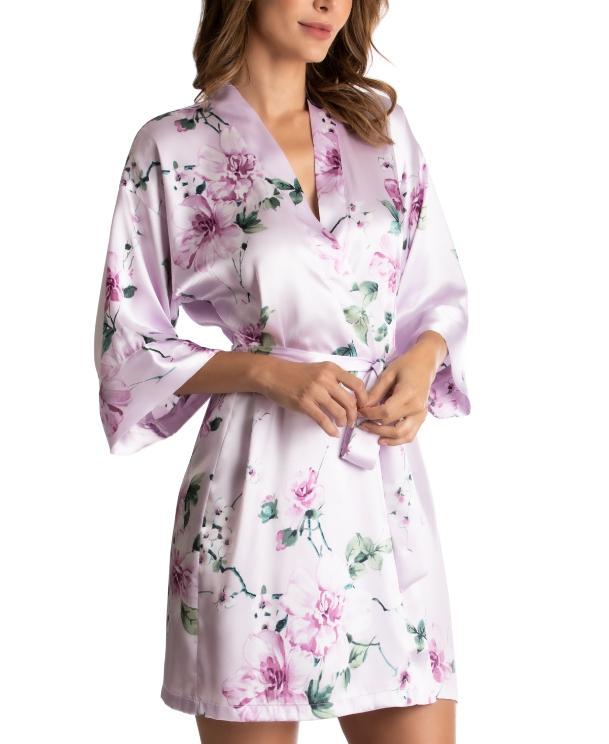 Linea Donatella Floral-Print Satin Wrap Robe