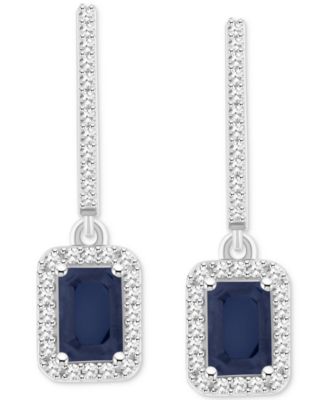 Emerald (1-1/8 ct. t.w.) & Diamond (1/3 ct. t.w.) Leverback Drop Earrings in Sterling Silver (Also in Ruby & Sapphire)