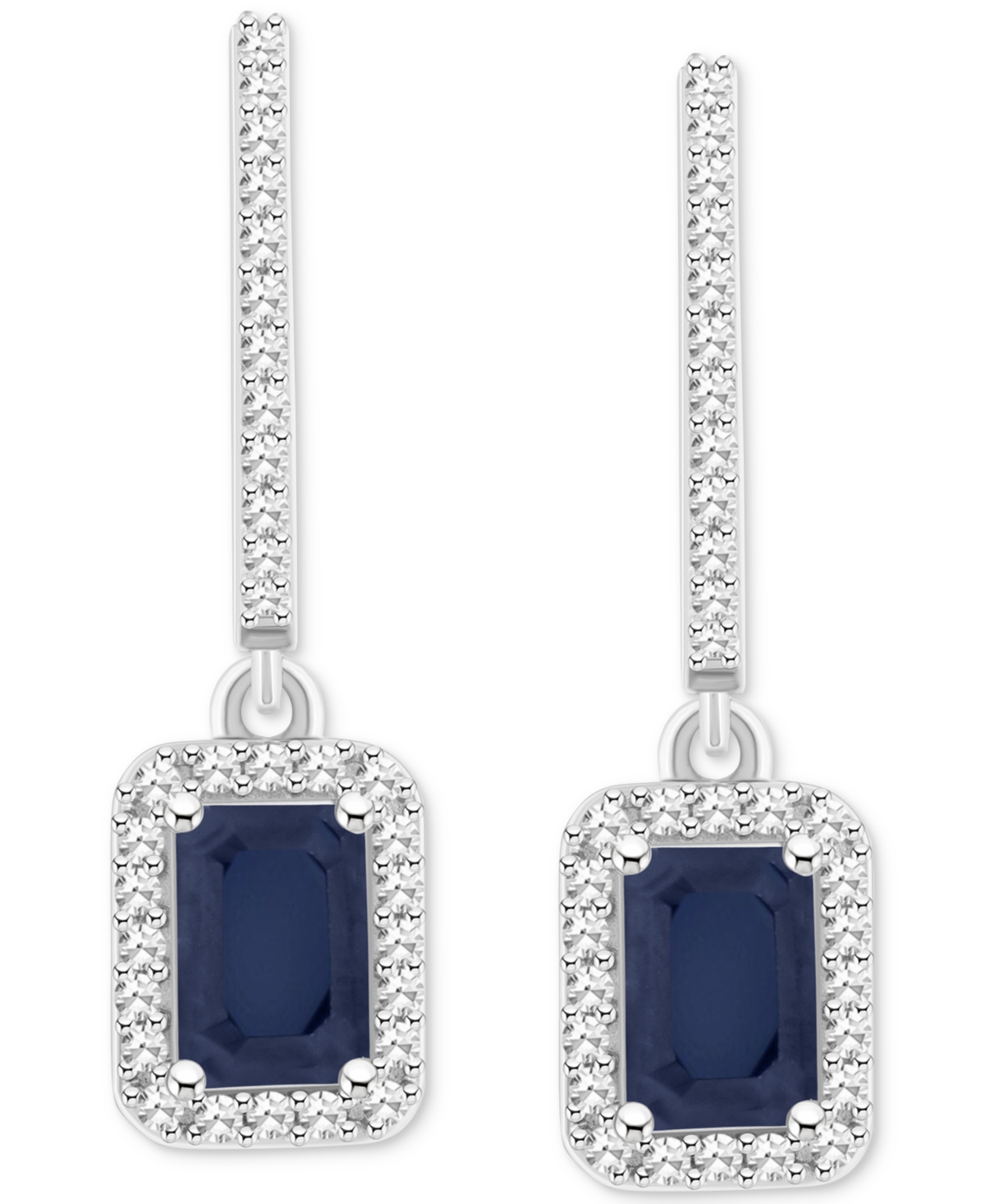 Macy's Emerald (1-1/8 Ct. T.w.) & Diamond (1/3 Ct. T.w.) Leverback Drop Earrings In Sterling Silver (also I In Sapphire