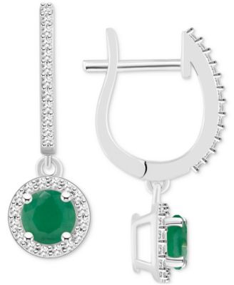 Sapphire (1-1/3 ct. t.w.) & Diamond (1/4 ct. t.w.) Halo Leverback Drop Earrings in Sterling Silver (Also in Emerald & Ruby) 