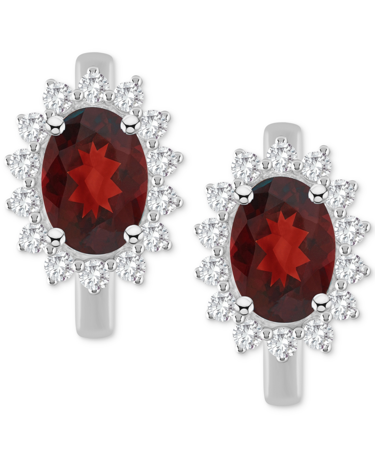 Macy's Rhodolite Garnet (1-7/8 Ct. T.w.) & White Topaz (1/2 Ct. T.w.) Halo Hoop Earrings In Sterling Silver In Red