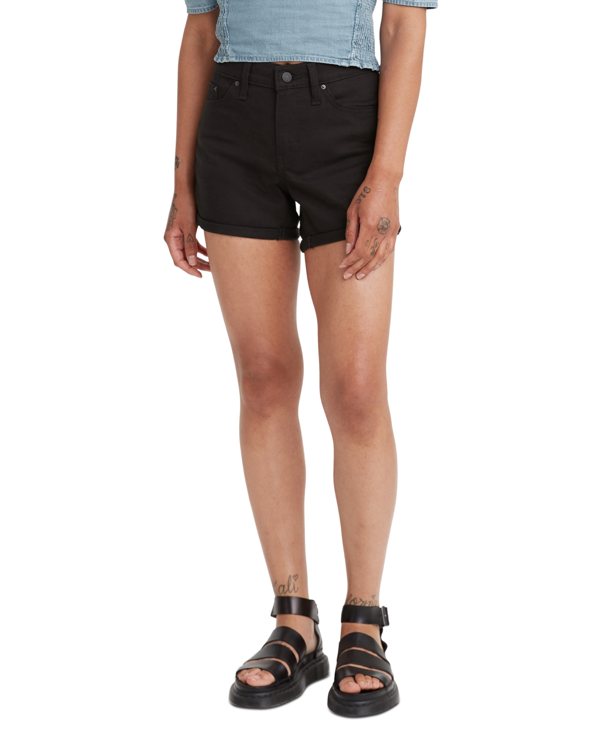 Shop Levi's Women's Mid Rise Mid-length Stretch Shorts In Black And Black