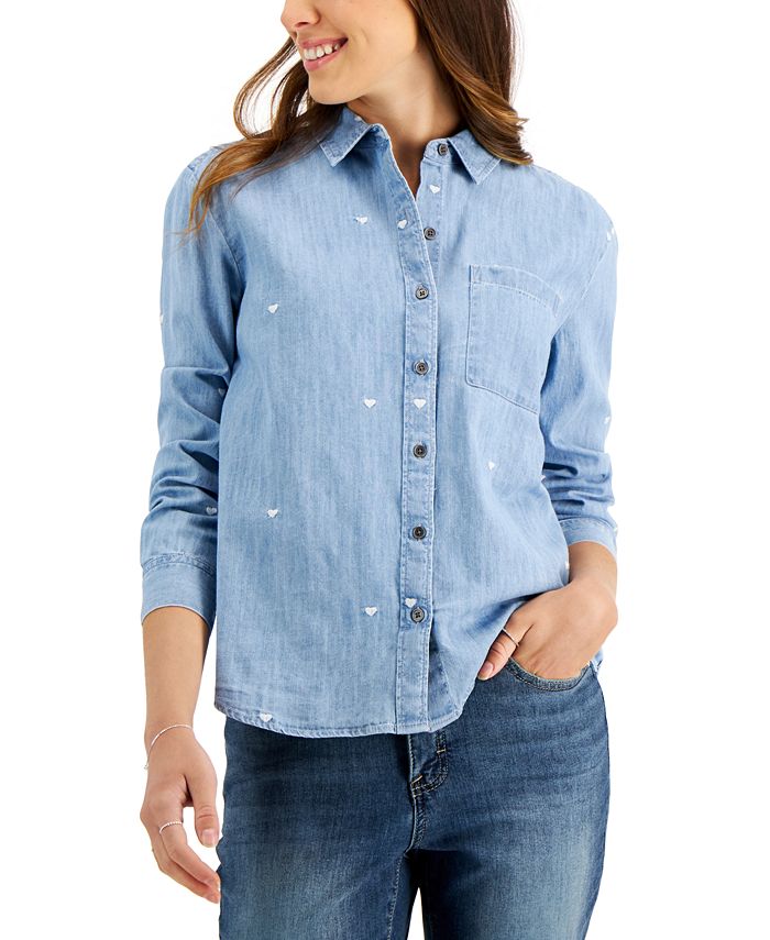 Cotton - Blue Embroidered Chambray