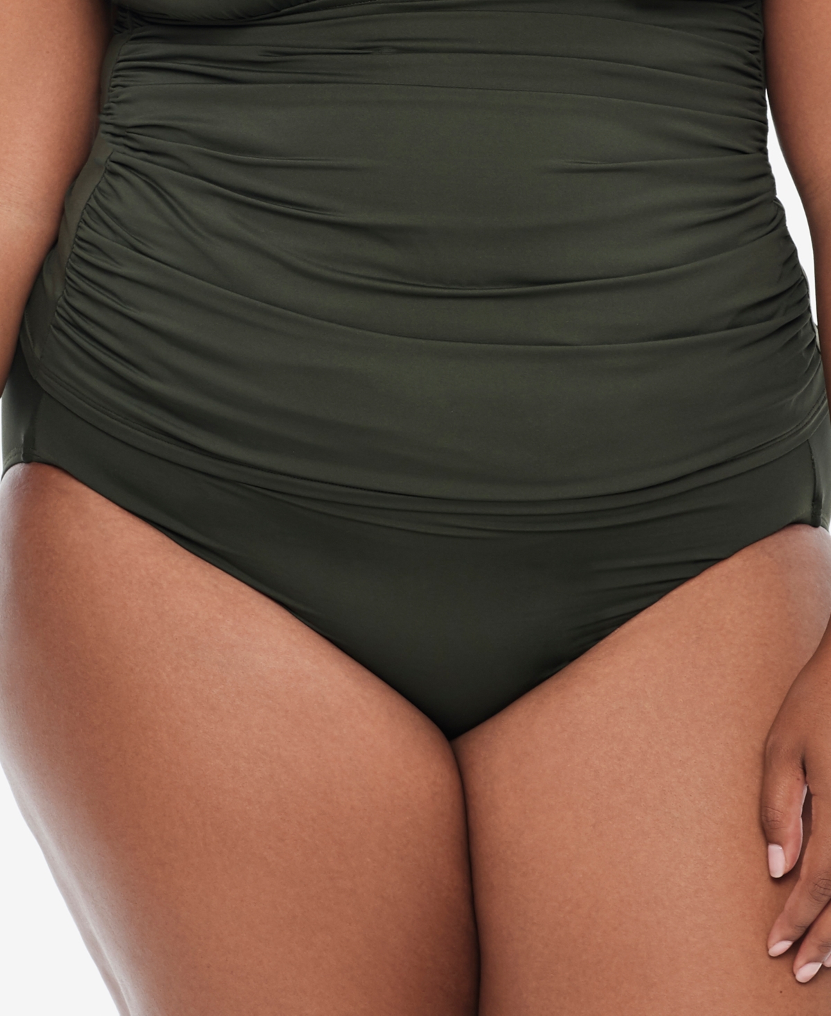 Lauren Ralph Lauren Plus Size Shirred High-waist Swim Bottoms In Olive Green