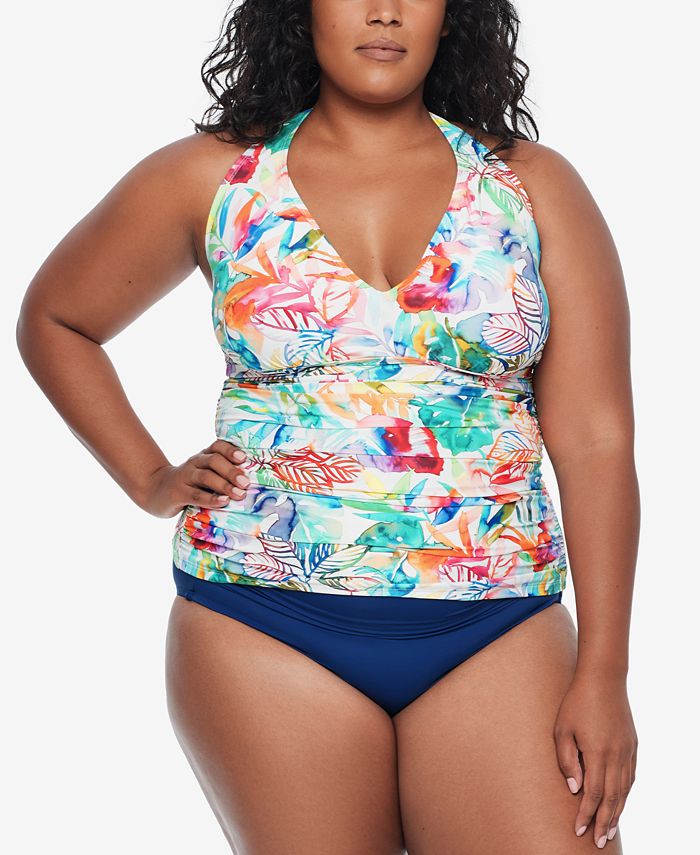 Lauren Ralph Lauren Plus Size Printed Tummy Control Halter Tankini Top And High Waist Swim Bottoms 1239