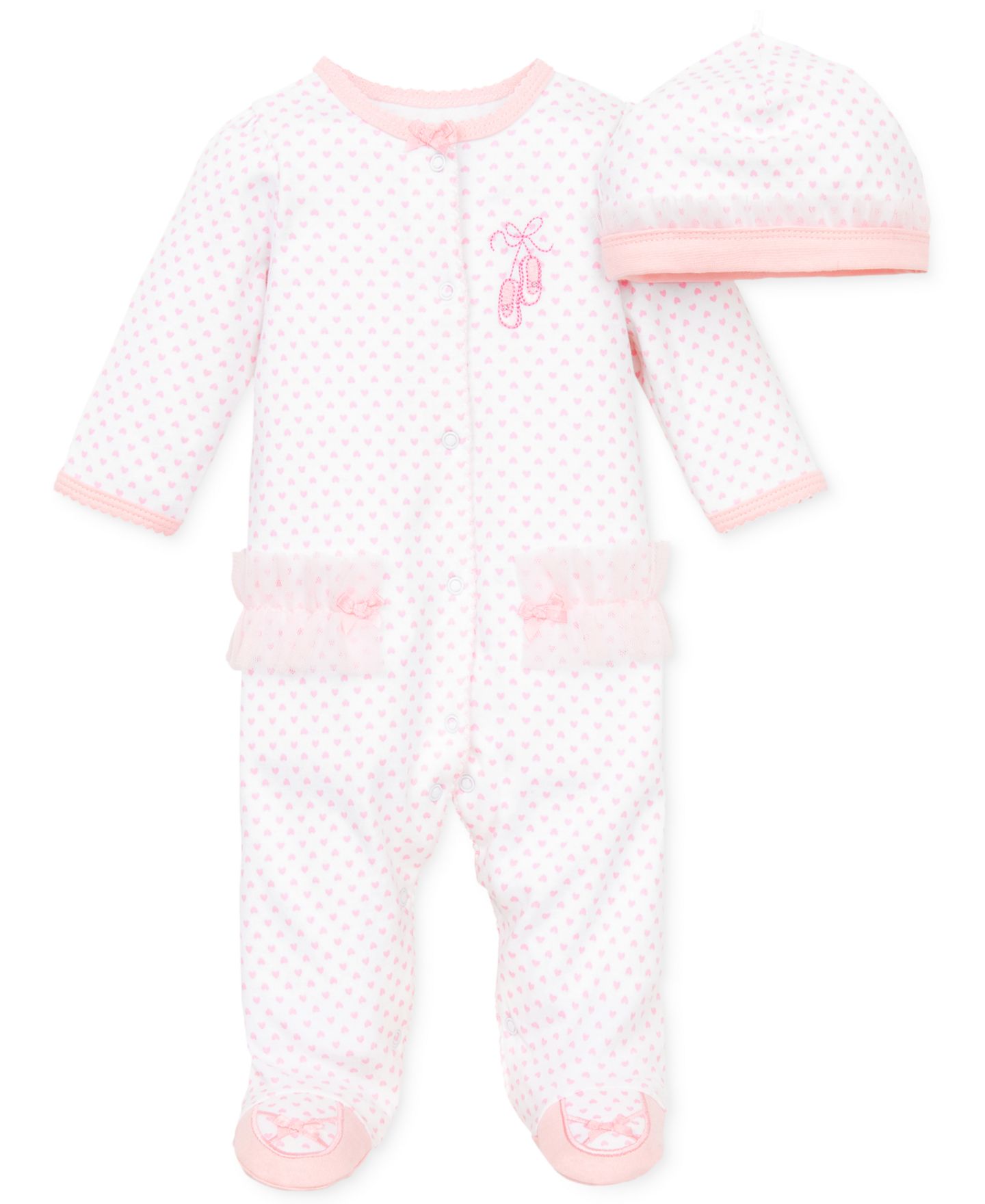 Комбинезоны Little Me Prima Ballerina Coverall with Matching Hat, 2 Piece Set для девочек-малышей, цвет: Белый / Розовый — фото 1