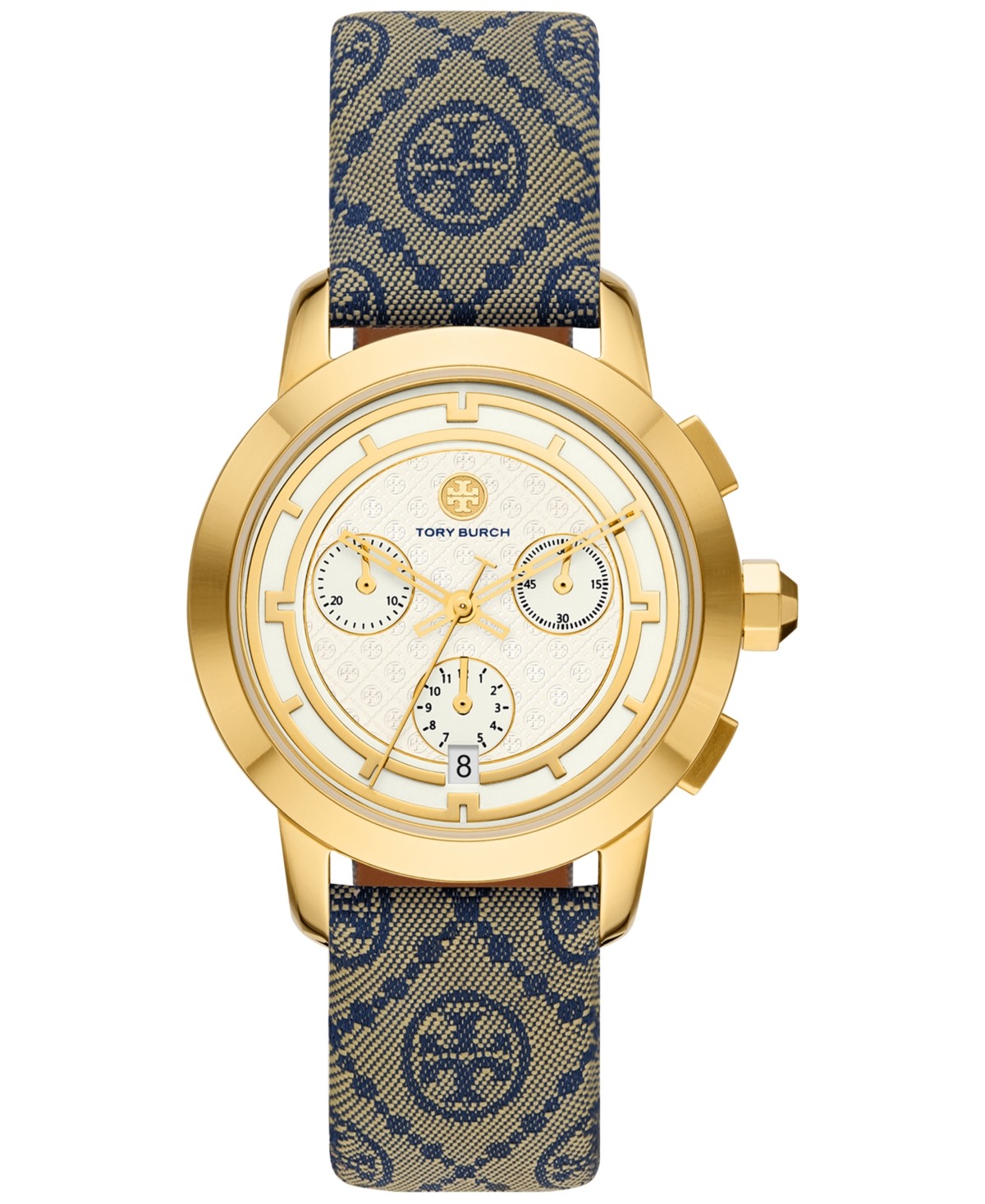 Tory Burch Women's Chronograph The Tory Blue Fabric & Luggage Leather Strap  Watch 37mm & Reviews - All Watches - Jewelry & Watches - Macy's