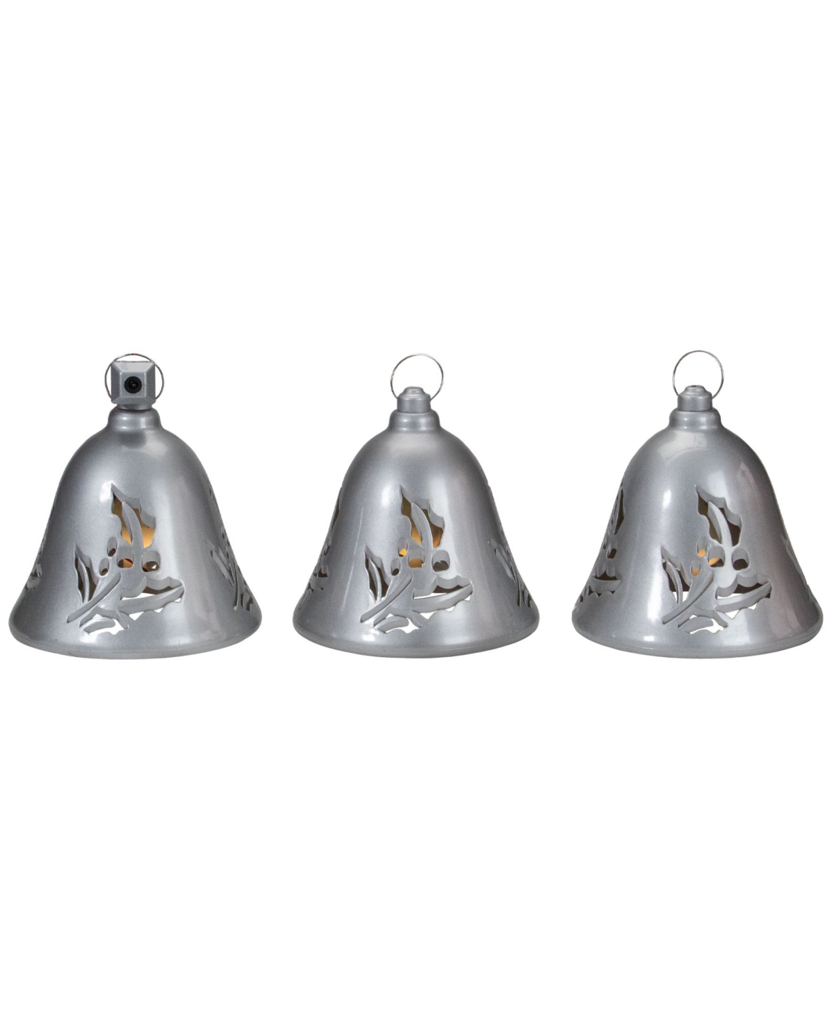 6.5" Musical Lighted Bells Christmas Decorations, Set of 3 - Silver-Tone